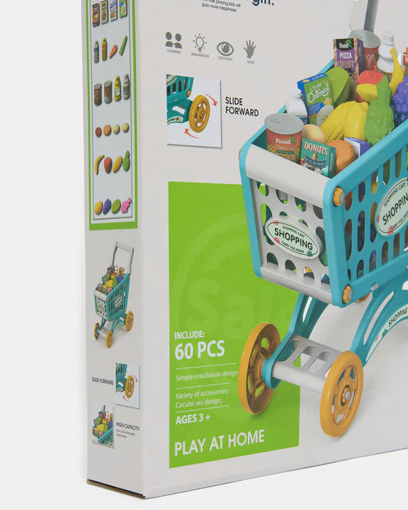 60 Pcs Toddler Shopping Cart Playset β Pretend Play Grocery Trolley with Food & Accessories UAE