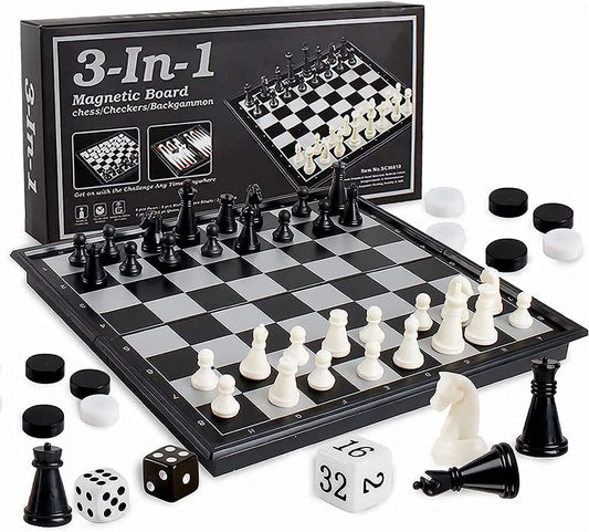 3-in-1 Magnetic Chess, Checkers & Backgammon Folding Board Game – Portable Travel Set for Kids & Adults UAE