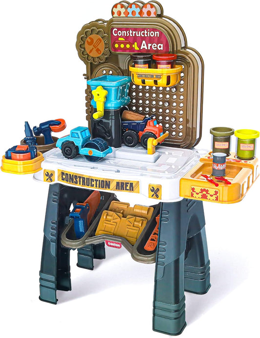 45 Pcs Toddler Tool Bench Workbench Set – Educational Construction Toys with Vehicles & Storage for Boys & Girls UAE