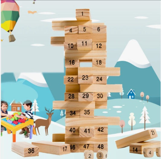 Tumbling Wooden Tower Blocks Game – 54 Piece Jenga Style Stacking Game for Kids & Family Fun UAE