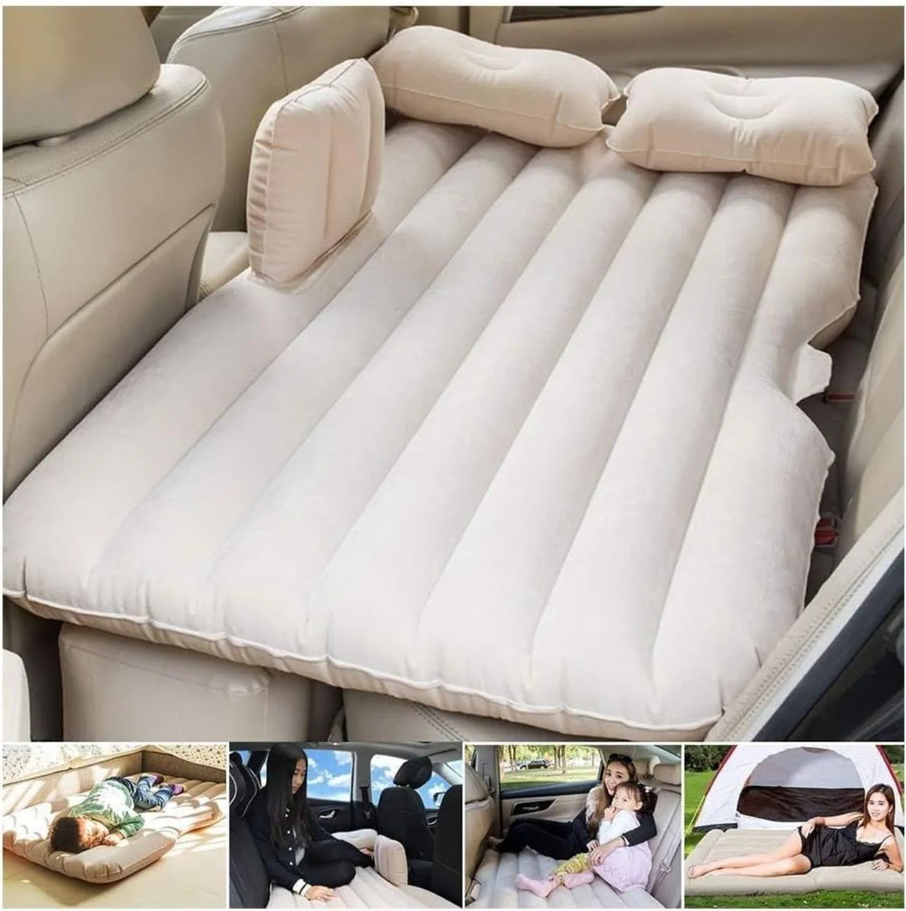 Car Back Seat Air Mattress with Pump โ Travel Bed for SUV, Sedan & Camping โ 300KG Load | Beige