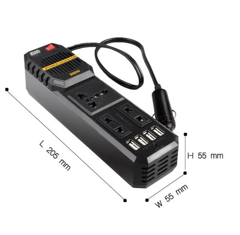 محول طاقة صغير للسيارة بقوة ٢٠٠ واط - منفذ USB مزدوج ومقبس تيار متردد | محول شاحن للرحلات البرية في الإمارات العربية المتحدة