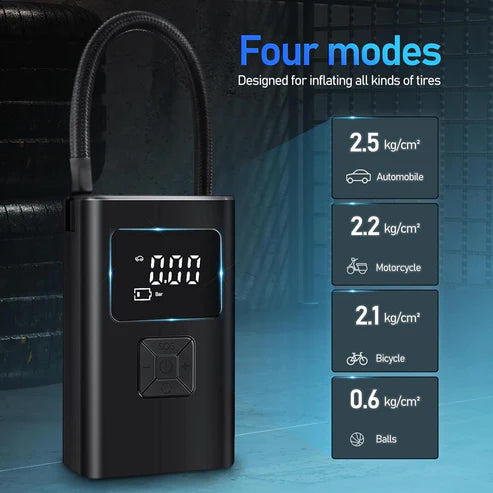 منفاخ إطارات رقمي محمول - مضخة هواء ذكية للسيارة والدراجة والكرات (شاشة LED، قابلة لإعادة الشحن عبر USB)
