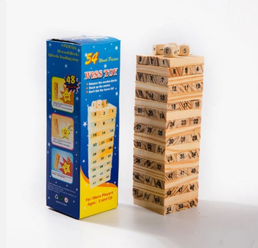 Tumbling Wooden Tower Blocks Game – 54 Piece Jenga Style Stacking Game for Kids & Family Fun UAE
