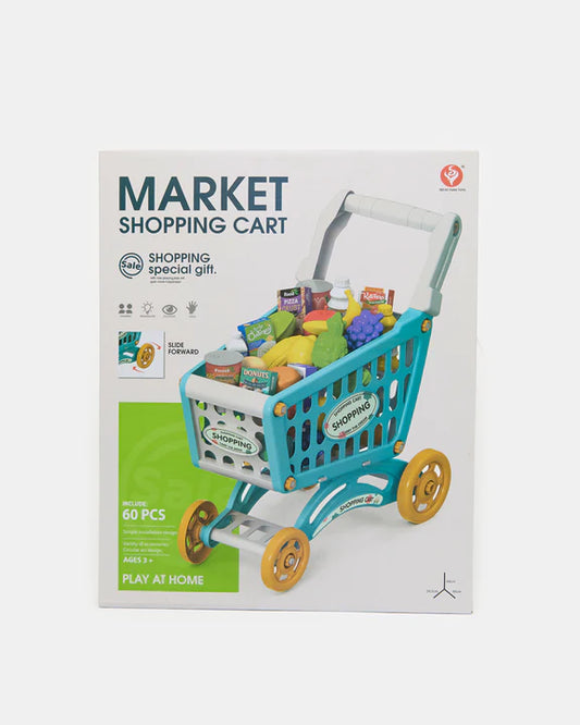 60 Pcs Toddler Shopping Cart Playset – Pretend Play Grocery Trolley with Food & Accessories UAE