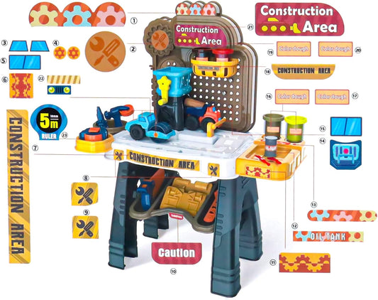 45 Pcs Toddler Tool Bench Workbench Set – Educational Construction Toys with Vehicles & Storage for Boys & Girls UAE