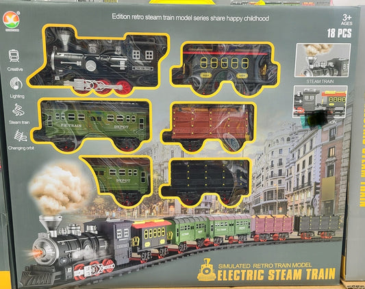 Electric Steam Train Set – 18 Pcs Retro Model Railway with Lights & Smoke for Kids UAE