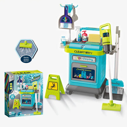 40 Pcs Kids Cleaning Set for Toddlers – Pretend Play Cleaning Cart with Real Vacuum, Broom & Accessories UAE