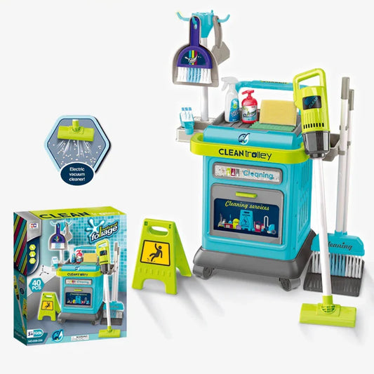 40 Pcs Kids Cleaning Set for Toddlers – Pretend Play Cleaning Cart with Real Vacuum, Broom & Accessories UAE
