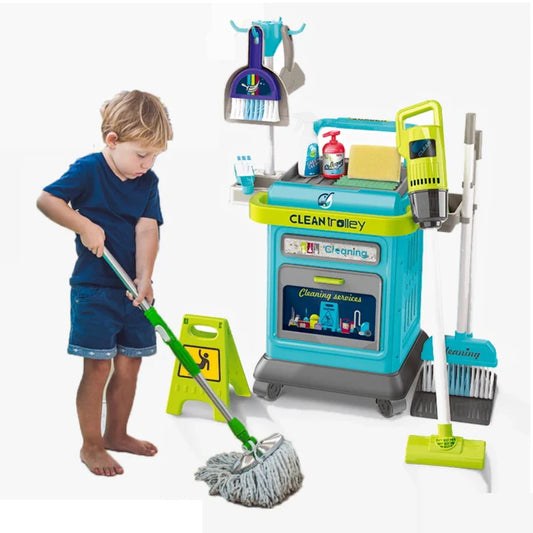 40 Pcs Kids Cleaning Set for Toddlers – Pretend Play Cleaning Cart with Real Vacuum, Broom & Accessories UAE