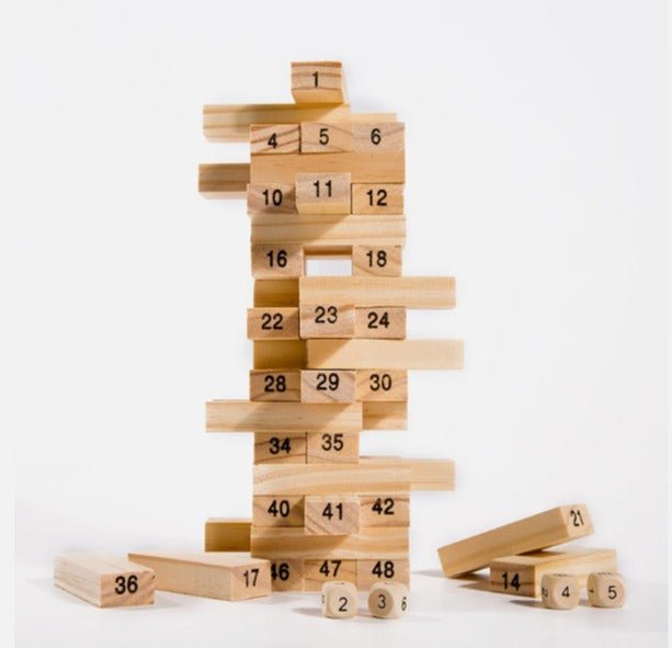 Tumbling Wooden Tower Blocks Game – 54 Piece Jenga Style Stacking Game for Kids & Family Fun UAE