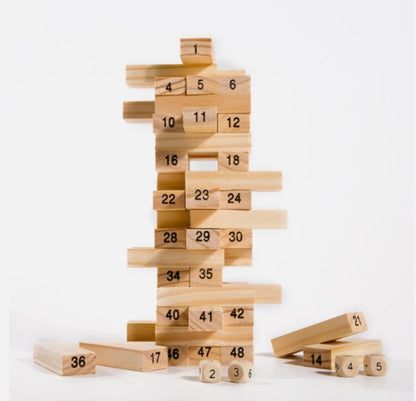 Tumbling Wooden Tower Blocks Game – 54 Piece Jenga Style Stacking Game for Kids & Family Fun UAE