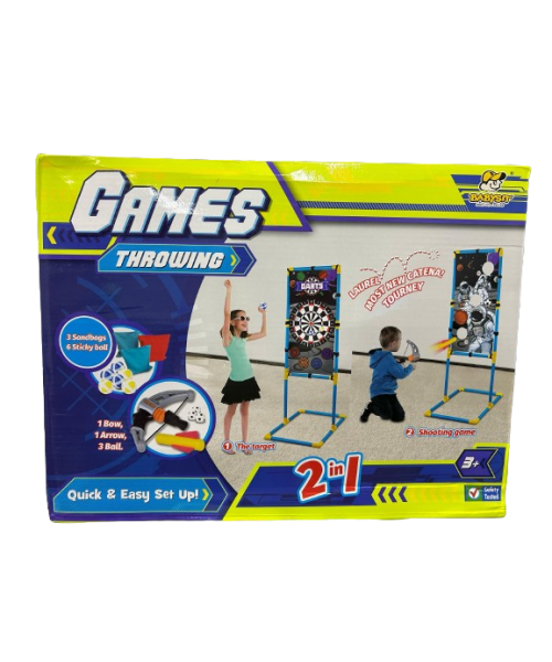 2-in-1 Kids Dart & Throwing Target Game Set – Indoor Outdoor Competitive Play with Bow, Arrow & Sticky Balls UAE