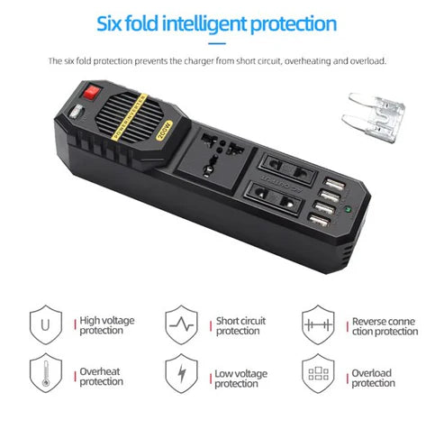 محول طاقة صغير للسيارة بقوة ٢٠٠ واط - منفذ USB مزدوج ومقبس تيار متردد | محول شاحن للرحلات البرية في الإمارات العربية المتحدة