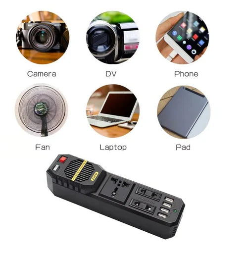 محول طاقة صغير للسيارة بقوة ٢٠٠ واط - منفذ USB مزدوج ومقبس تيار متردد | محول شاحن للرحلات البرية في الإمارات العربية المتحدة