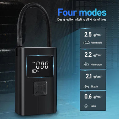 منفاخ إطارات رقمي محمول - مضخة هواء ذكية للسيارة والدراجة والكرات (شاشة LED، قابلة لإعادة الشحن عبر USB)