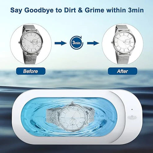 Ultrasonic Jewelry & Eyeglass Cleaner – Silent & Deep Cleaning in 3 Minutes | USB Rechargeable